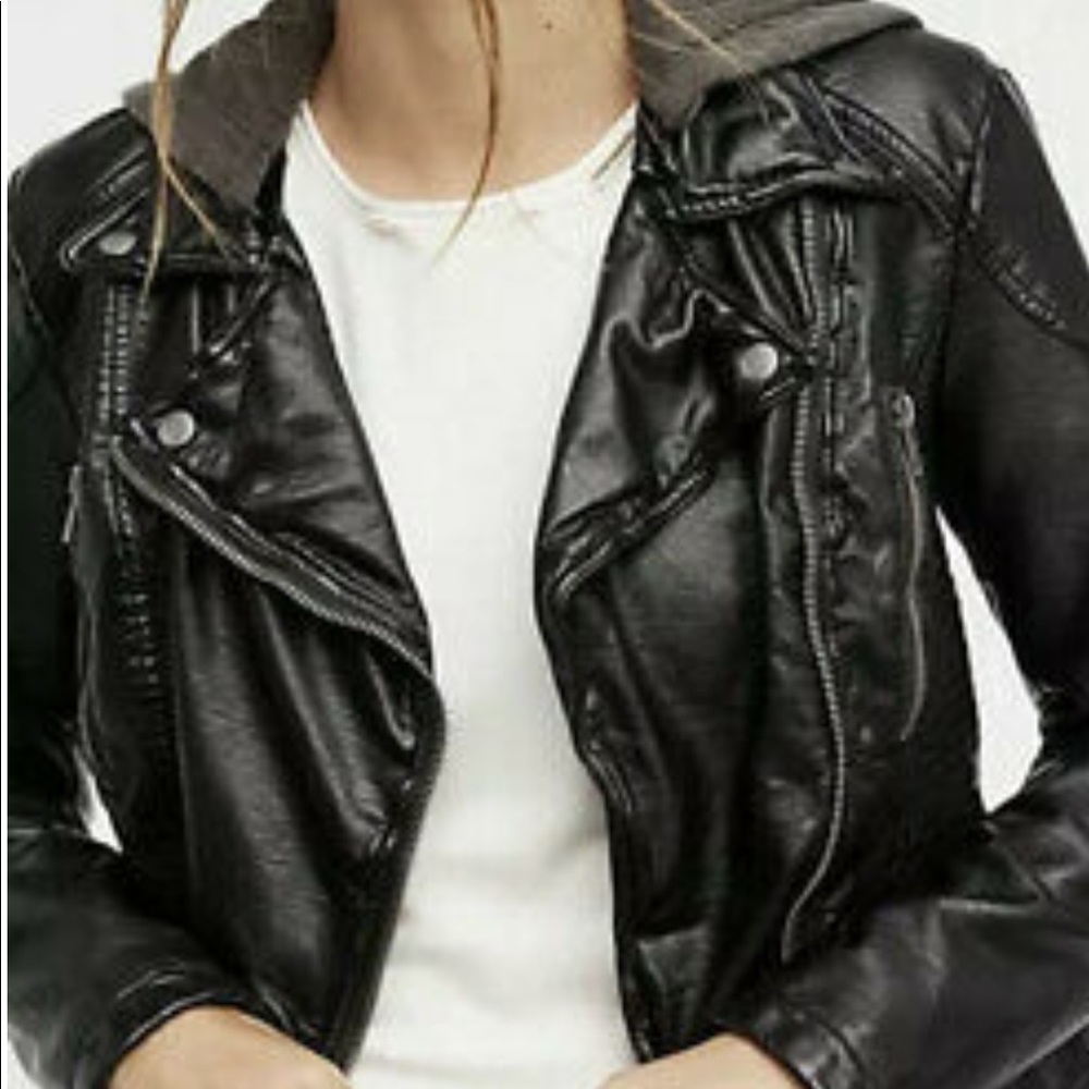 Free People Faux Leather Moto Jacket w/ Hoodie